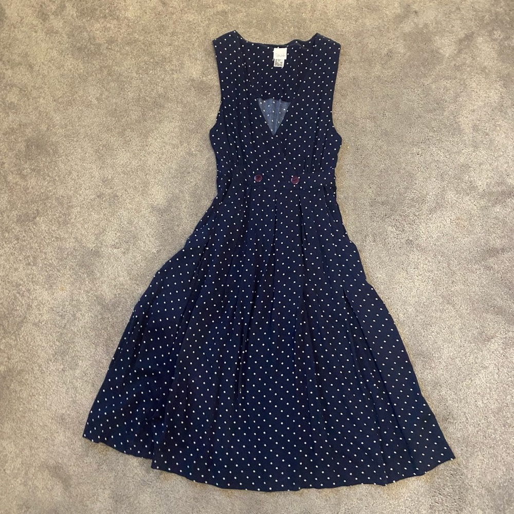 Blue and white polkadot dress